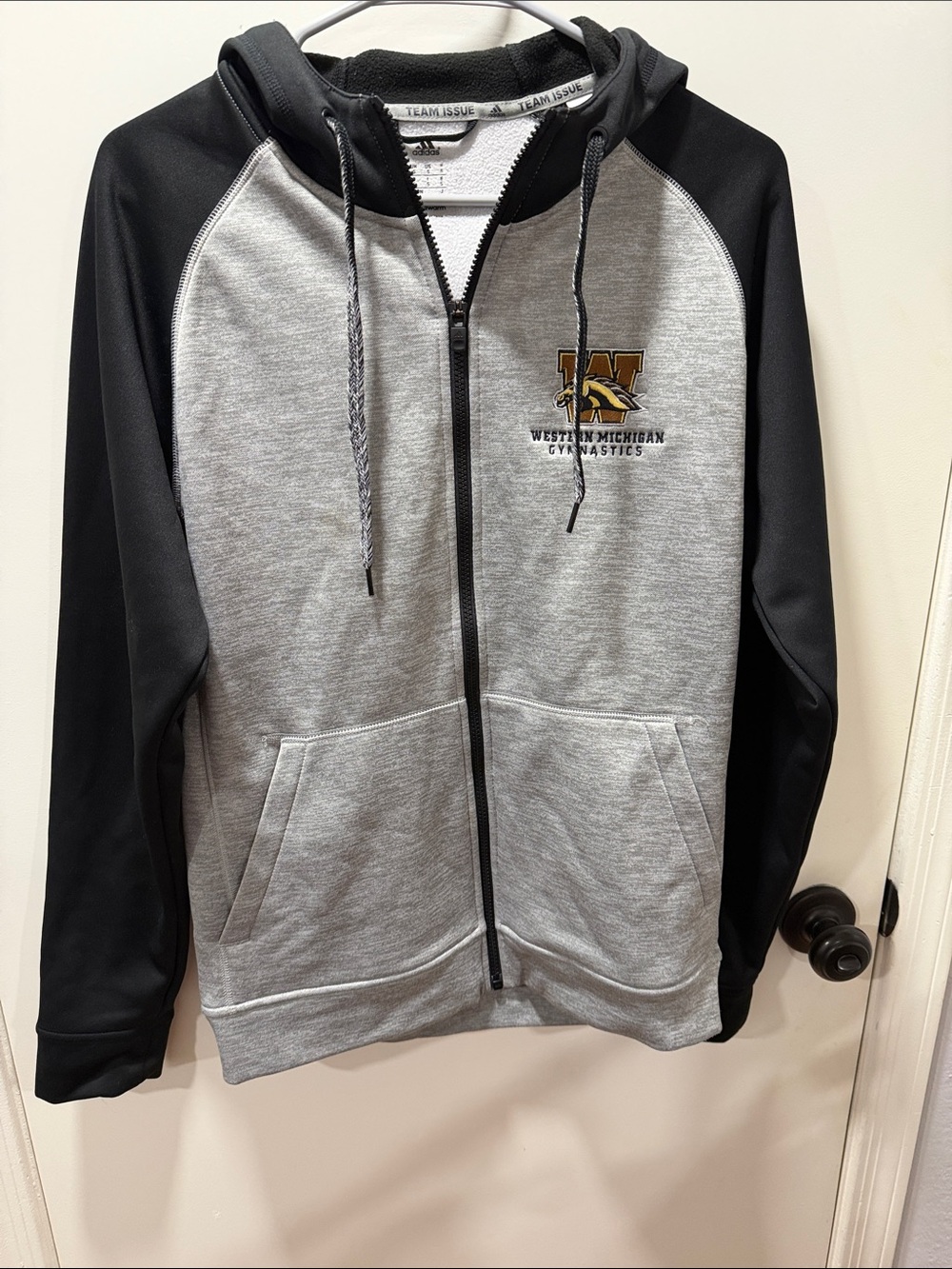 adidas Gray and Black Full-Zip Hoodie with Western Michigan Gymnastics Logo